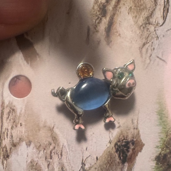 Silver Tone Blue Glass Pig Charm Brooch for Small Pets (BR444) - Picture 2 of 3